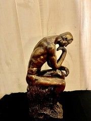 Bronze Finish Seated Thinker Man Figurine Resin Abstract Sculpture Freestanding
