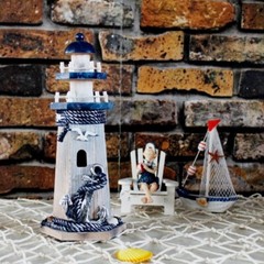 Wooden Lighthouse Decor, 10.25Inch Decorative Nautical Lighthouse Rustic Ocean S