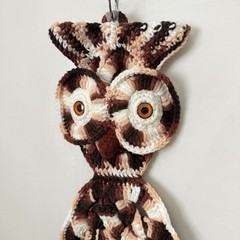 Vintage Owl Towel Holder 70s Macrame 19” Long Brown Kitchen Bathroom Decor Retro