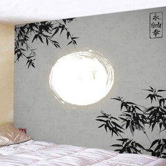 Moon Bamboo Tapestry Wall Hanging Large Fabric Asian Zen Meditation Room Decor