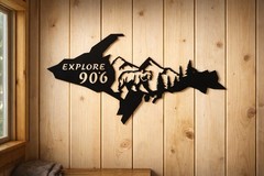 Upper Peninsula Explore 906 Bear Wilderness 30” Black Metal Wall Decor Art Sign