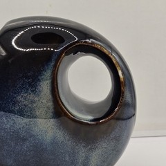 Modern Glazed Ceramic Offset Donut Hole Blues Bud Vase 6″ Asymmetrical Abstract