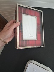Pottery Barn Lynbrook Red Plaid Picture Frame Chrome Silver 4×6 Photo Shadow Box