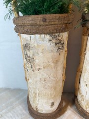 Rustic Birch Bark Twig Wood Basket Planters Set If 2 Woodland Cabin Decor 9”T