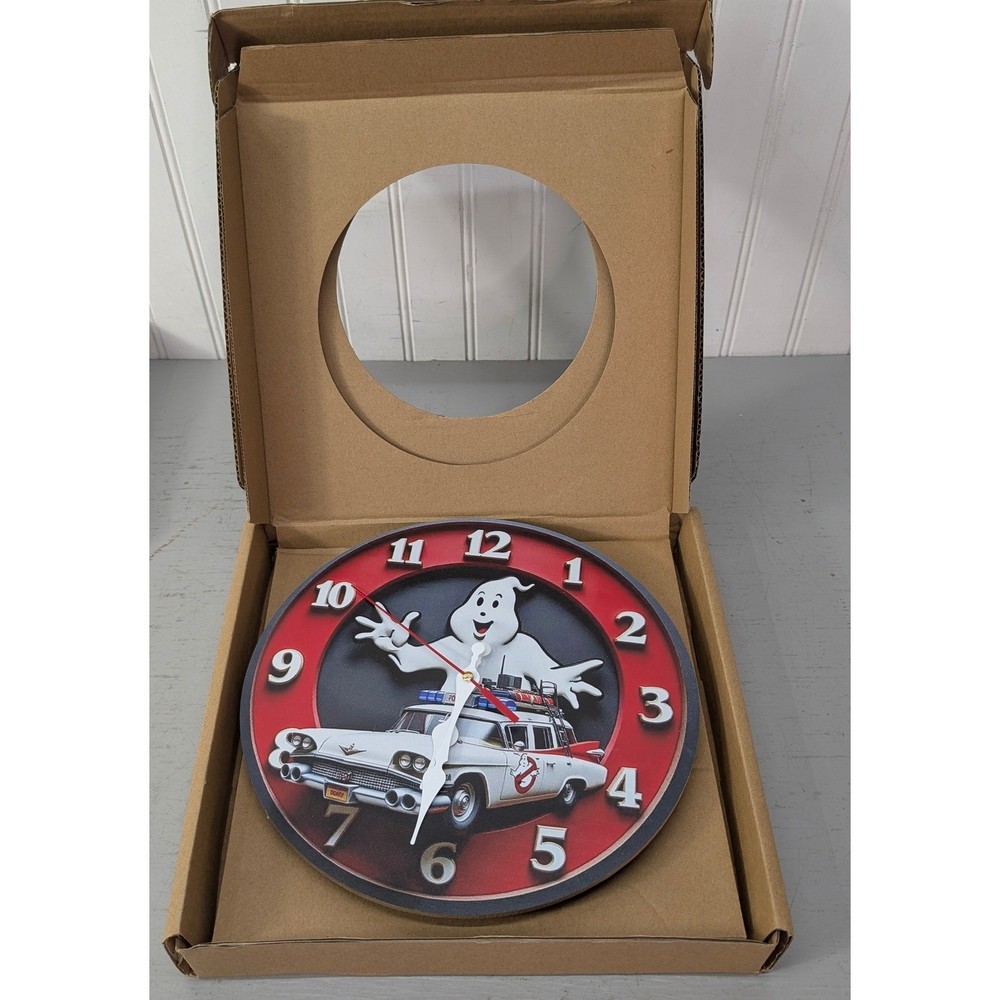 Ghostbusters Wall Clock Slimer Ecto-1 Movie Decor 9 Inch Round Analog Retro 80s