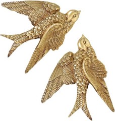 Vintage Swallow Bird Wall Sculpture Set Antique Brass