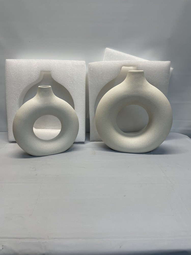White Ceramic Vase Set Modern Farmhouse Living Room