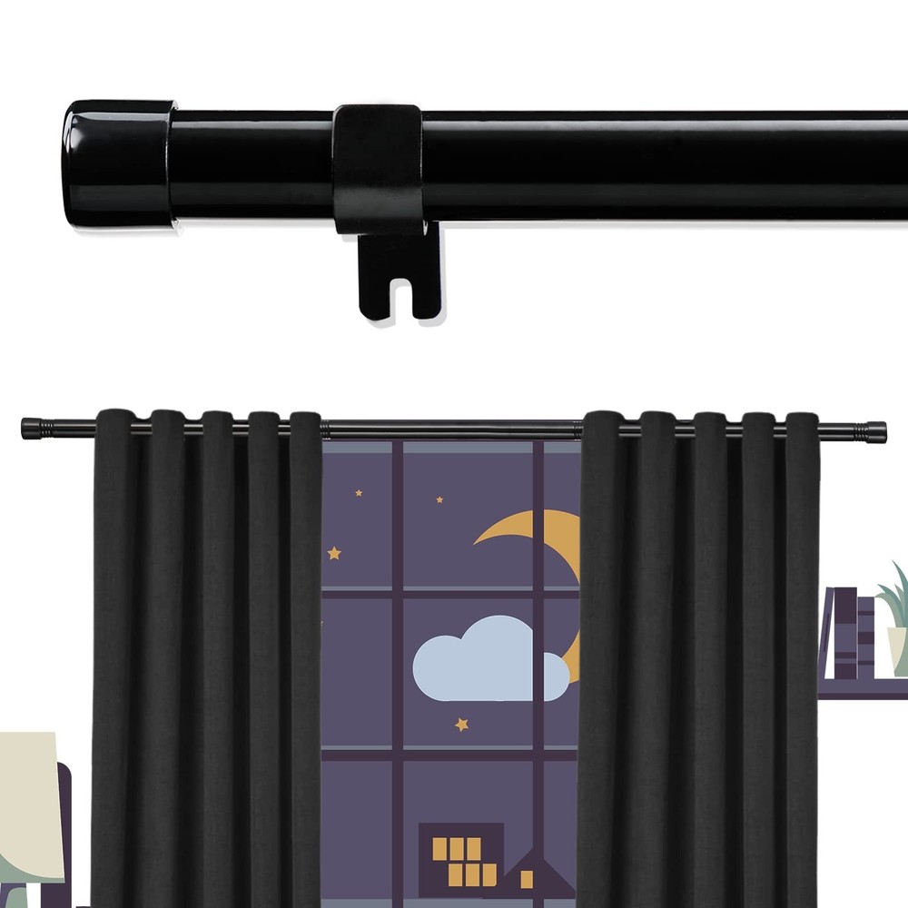Long Black Curtain Rod for Living Room Windows 28 to 144 inch, 1″ Heavy Duty …