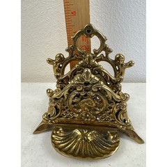 Brass Letter Holder Napkin Ornate Victorian Desk Handcasted 80s Upper Deck