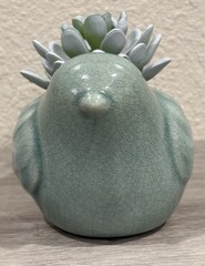 Ceramic Bird Figurine Succulent Planter With Faux Plant & Crackle Glaze Finish