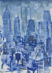 George Grosz Manhattan Skyline – Blue Urban Cityscape Art Print 1946