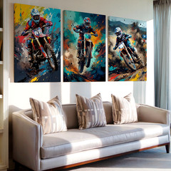 3 Pieces Vibrant Motocross Racing Large Wall Art Set for Bedroom Set Of 3