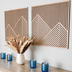 2 Pcs Wood Mountain Wall Art – Modern Wooden Panel Mountain Wall Decor, Decorati