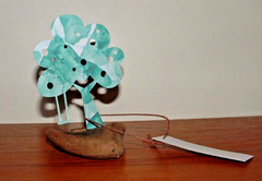 Apple Tree w/ Swing Paper Sculpture Card on Driftwood, Green Shades, w/ Gift Tag