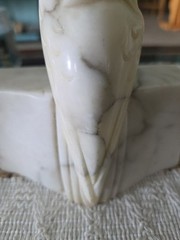 Vtg Italy Pair HAND CARVED 7″ Bookends Alabaster Marble Cockatoo/Parrots Read!!
