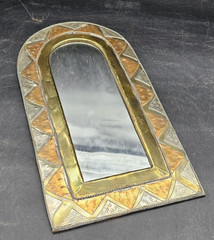 Moroccan Brass Arched Hanging Mirror Decoration Handmade Metal Art 11in