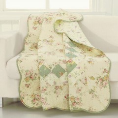 BLISS IVORY PINK ROSES 50×60 QUILT THROW : VINTAGE COTTAGE SHABBY BLANKET