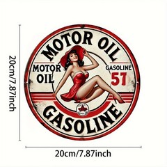 2D Flat Retro Engine Oil Gasoline Tin Metal Signs 8×8 Inches: 2D Printed Sticker