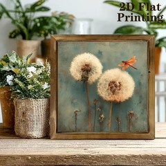2D Country Farmhouse Dandelion & Dragonfly Wall Art Wooden Sign Room Home Decor