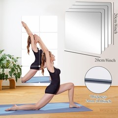 4 Pack Self Adhesive Acrylic Mirror, 8 x 8 Inch Mirror Tiles,Flexible Plastic