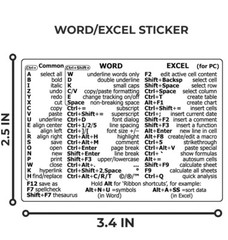 Windows PC Laptop Microsoft Word Excel Reference Guide Keyboard Shortcut Sticker