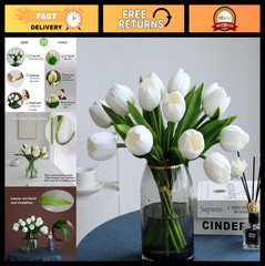 Luxury Artificial White & Green Tulip Flowers – 11pcs for Home, Wedding, Valenti