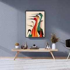Mid Century Modern Birds Poster – Retro Minimalist Art Print Wall Art Decor Gift