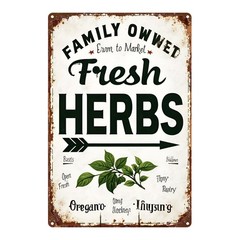 Vintage Fresh Herbs Metal Sign «Family Owned» Retro Farmhouse Kitchen Decor