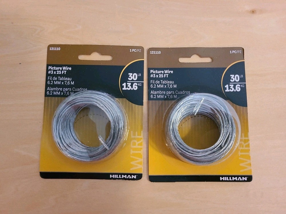 2 Pack 30lb #3 x 25-ft Braided Picture Galvanized Wire Decor Wreathes Mirrors