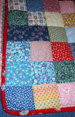 Handmade Quilt Patchwork Reversible Throw Lap Blanket 44” x 25” Fleece Back
