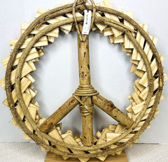 NWT Round PEACE SIGN 16″ Wreath Wall Art HandMade Wood Hanging Home Decor ZigZag