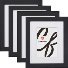 Essentials, Modern 1 Inch Wide Satin Black Picture Frame With a Mat, 4- Pack