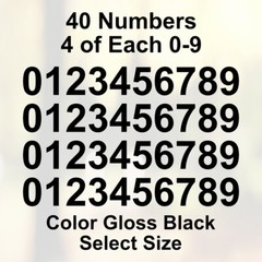 0 – 9 Number Decals Color: Black – Select Size – 40 Stickers 4 of Each Number