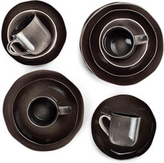 Rustic Boho 16-Piece Ceramic Dinnerware Set – Mocha Grey Ombre for 4