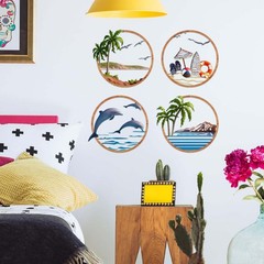 Metal Beach Themed Wall Decor Set of 4, Metal Frame Coastal Metal Wall Art wi…