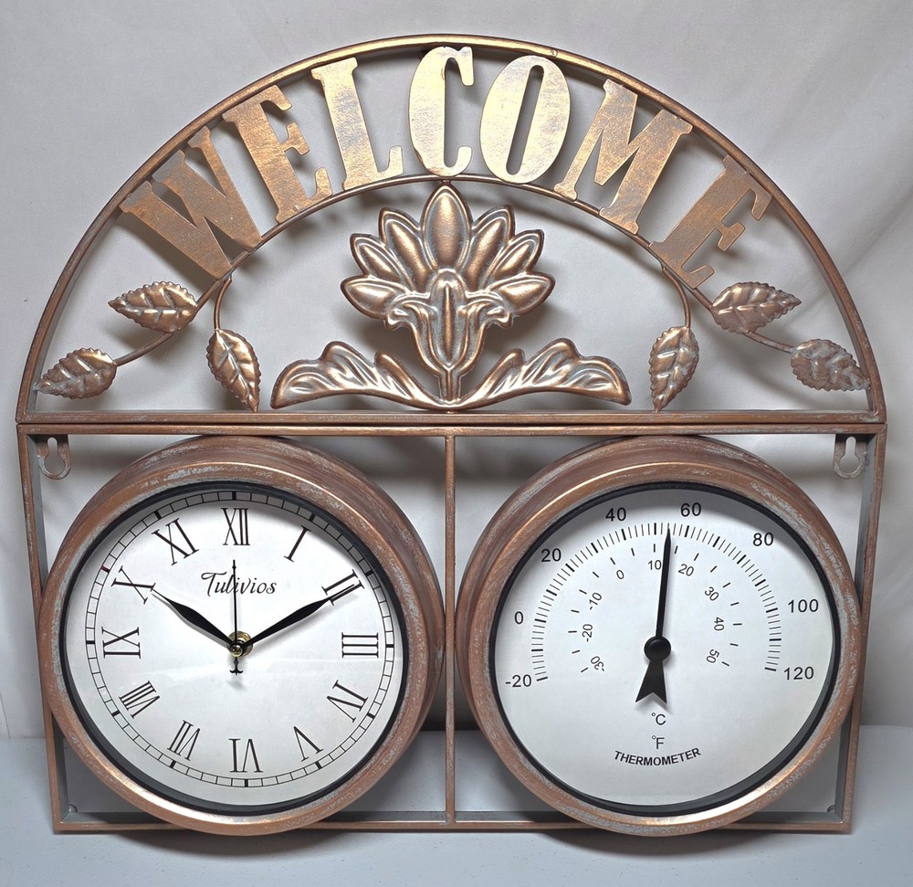 Tulivios Outdoor Waterproof Clock w/Thermometer Bronze TU0016 17″ For Patio