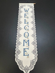 Hanging Banner Fabric Lace Welcome Sign Cottagecore Printed Needlepoint Design