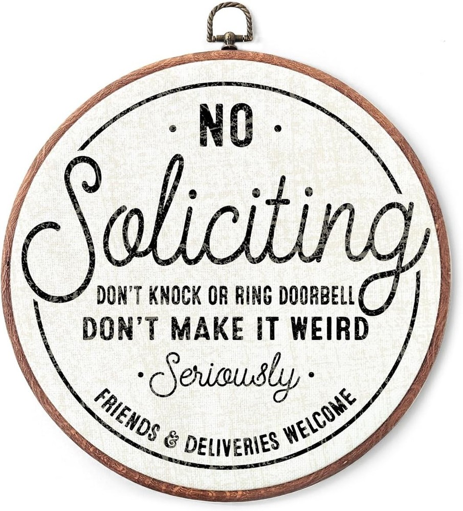 Round Canvas Frame Wall Art Decor-10″ No Soliciting White Hanging Prints-Don’t K