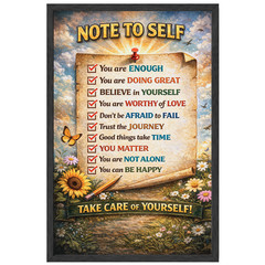 Note to Self Inspirational Wall Art Mental Health Framed Poster 11×17