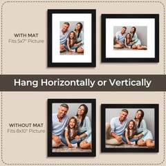 3 Pack 8×10 Black Wood Picture Frame for 5×7 Photo Plexiglass Wall Tabletop Art
