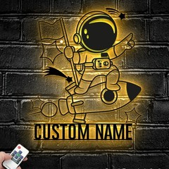 Personalized Space Astronaut Metal Sign With LED, Custom Boy Name Decor