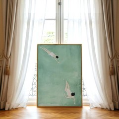 Japandi Swimmer Print Sage Green Poster Minimalist Wabi Sabi Wall Art Decor