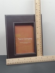 Faux Leather 4×6 Photo Frame, Dark Brown with Beige Stitching, by TWO’S COMPANY