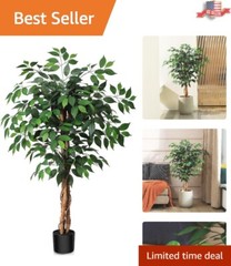 Versatile Lifelike Ficus Tree – 48in Indoor/Outdoor Faux Plant for All Seasons