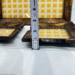 Set of 3 Handmade Wood and Glass Serving Tray Etched w/ Embroidered Appliqué