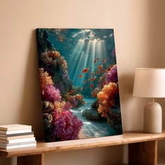 Wall Art Underwater Coral Reef Ocean Fish Sun Rays Coastal Canvas Print Decor