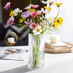 Muyan 9.8″ Flower Vase for Decor Ribbed Glass Vase Modern for Centerpieces De…