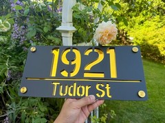 Gold Door Sign House Numbers Laser Cut Black House Numbers Address Plaque