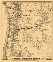 Historic State Map – Oregon Washington – Colton 1880 – Vintage Wall Art