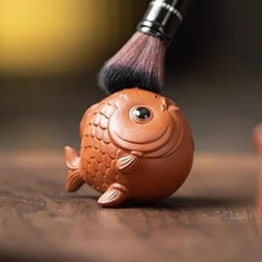 Koi Red Purple Clay Incense Holder Tea Pet 6.7cm 2.7in Tea Table Decor Tea Play